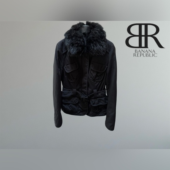 🛍️SALE🛍️ Banana Republic Black Jacket Coat with Faux Fur Detachable Collar - Picture 5 of 16